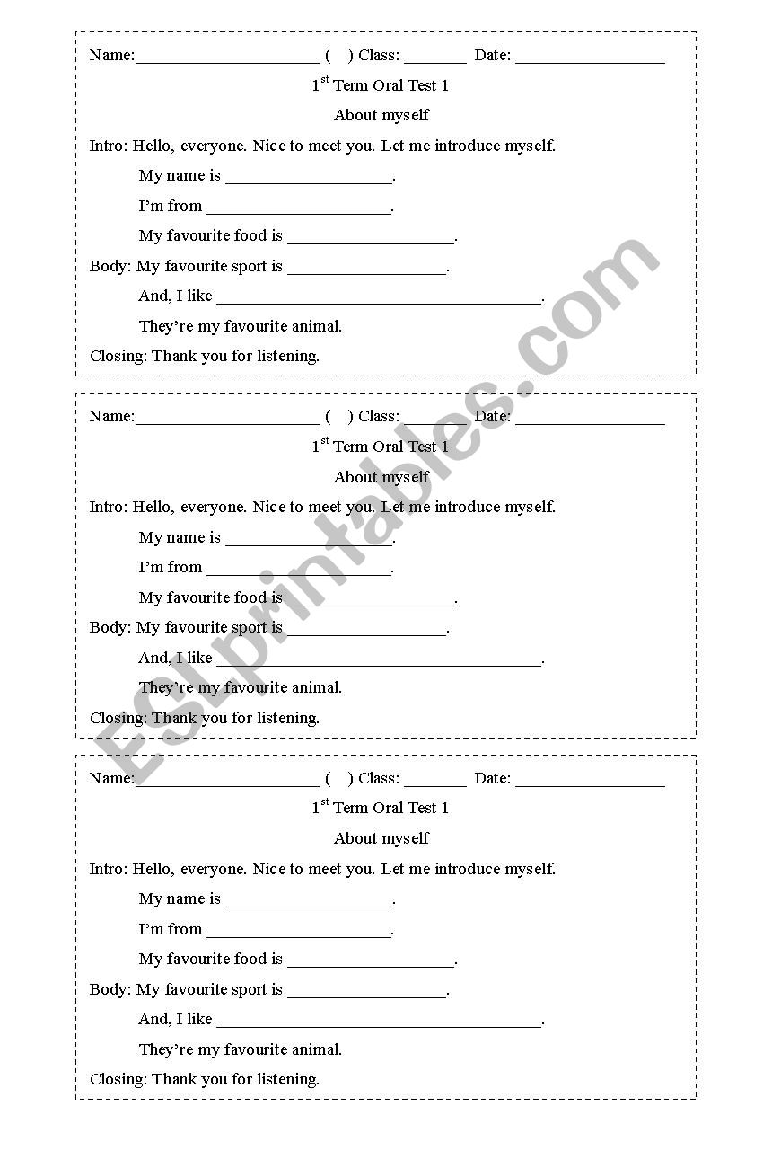 Oral Skills worksheet