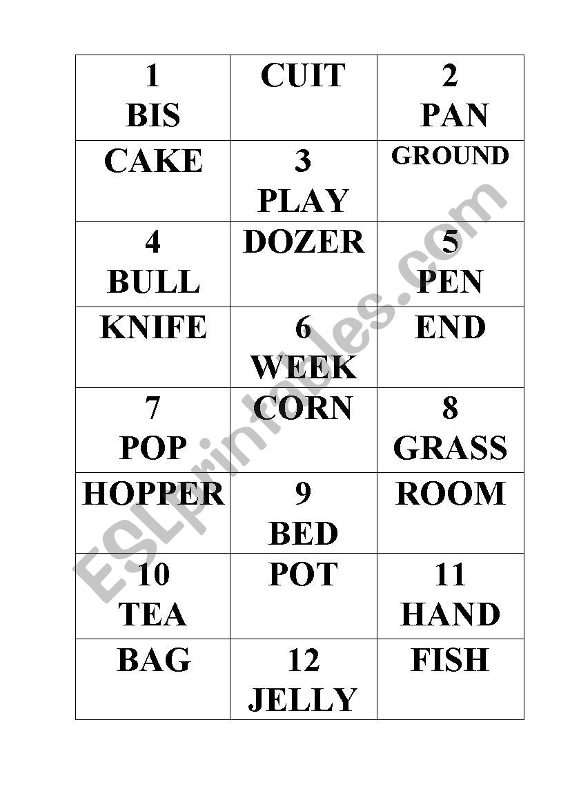 Compound nouns cards worksheet