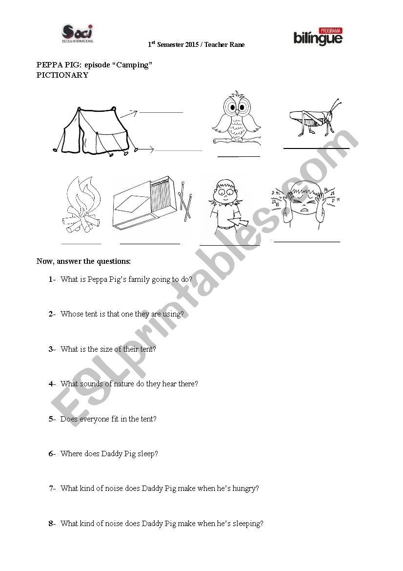 PeppaPig Camping worksheet