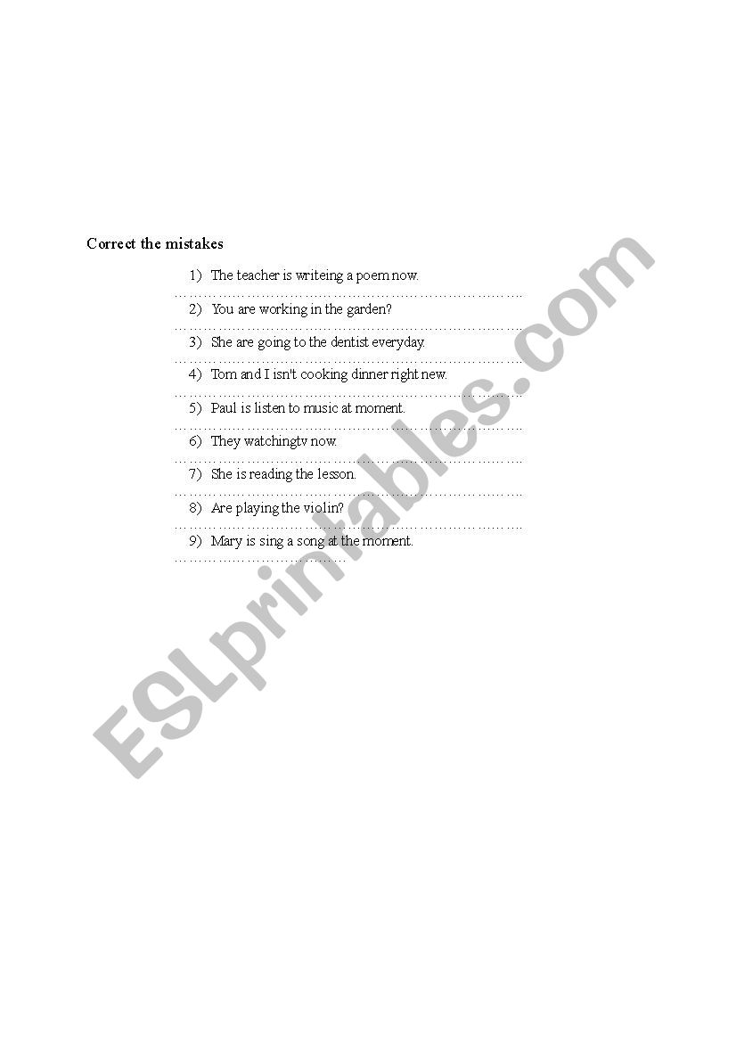 correct the mistakes worksheet
