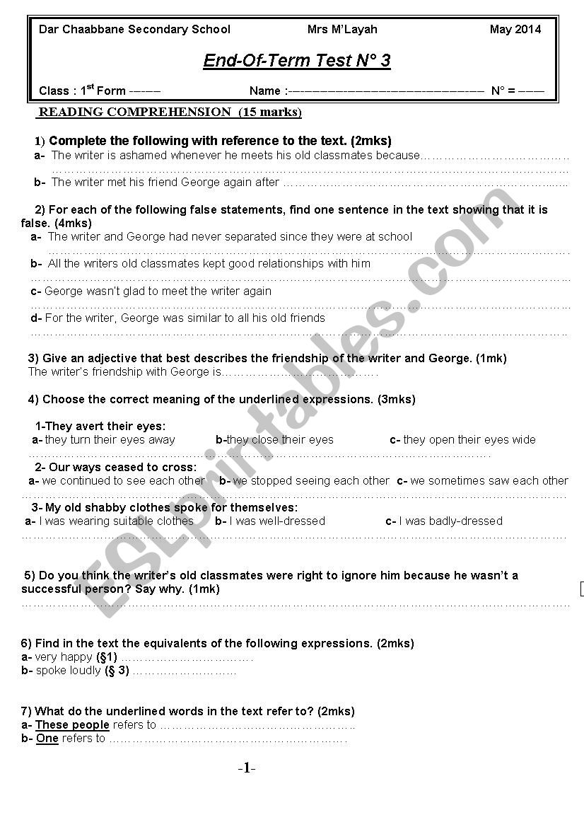 end-of-term test n 3  worksheet