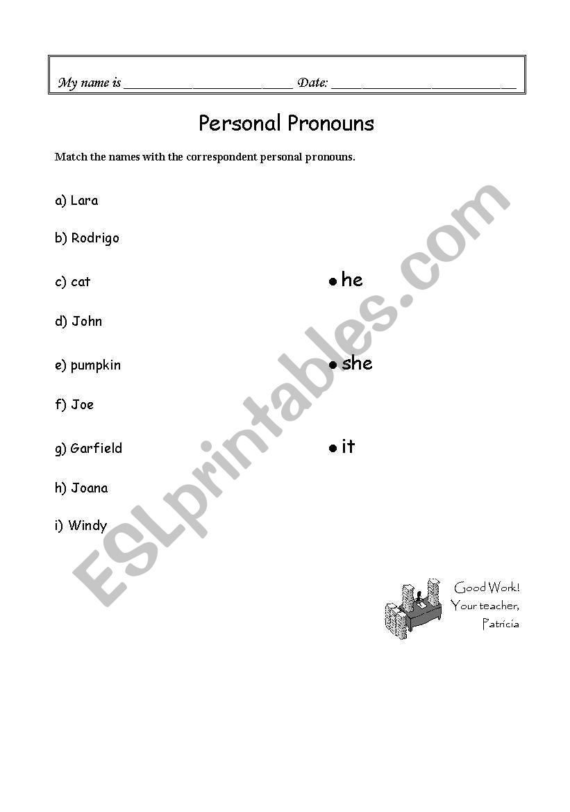 Personal Pronouns - exercise worksheet