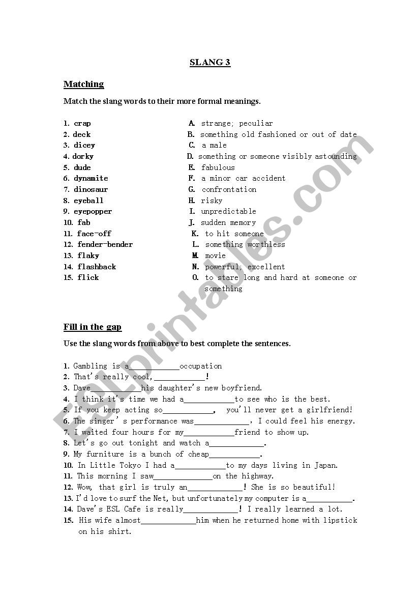 Slang Words (3/10) worksheet