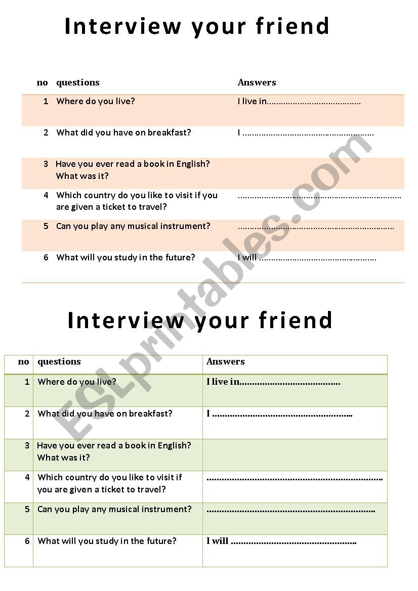 interview your friend worksheet