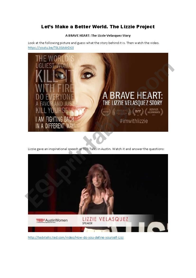 Speaking and listening lesson. What defines you? Lizzie Velasquez TED Talk