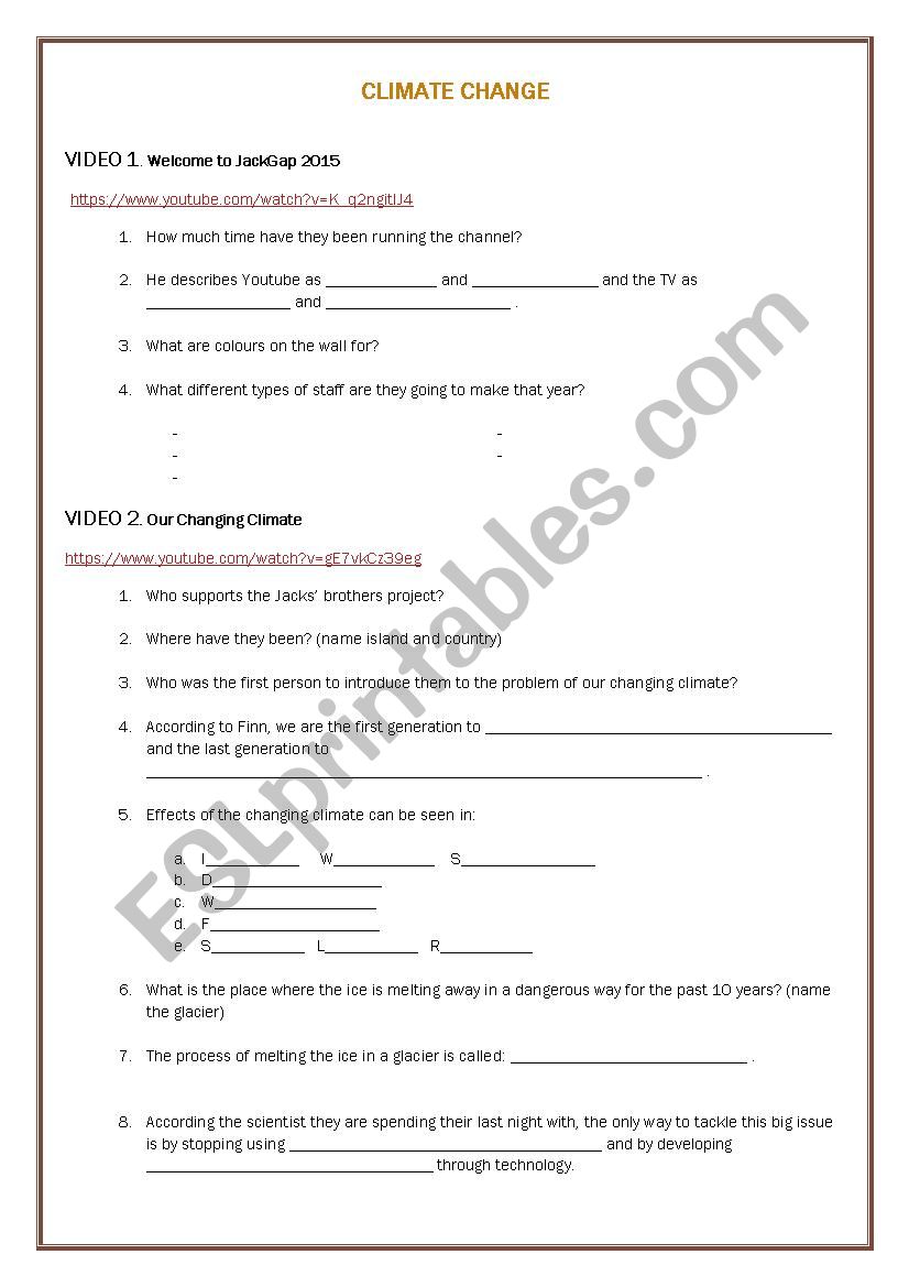 Climate Change worksheet