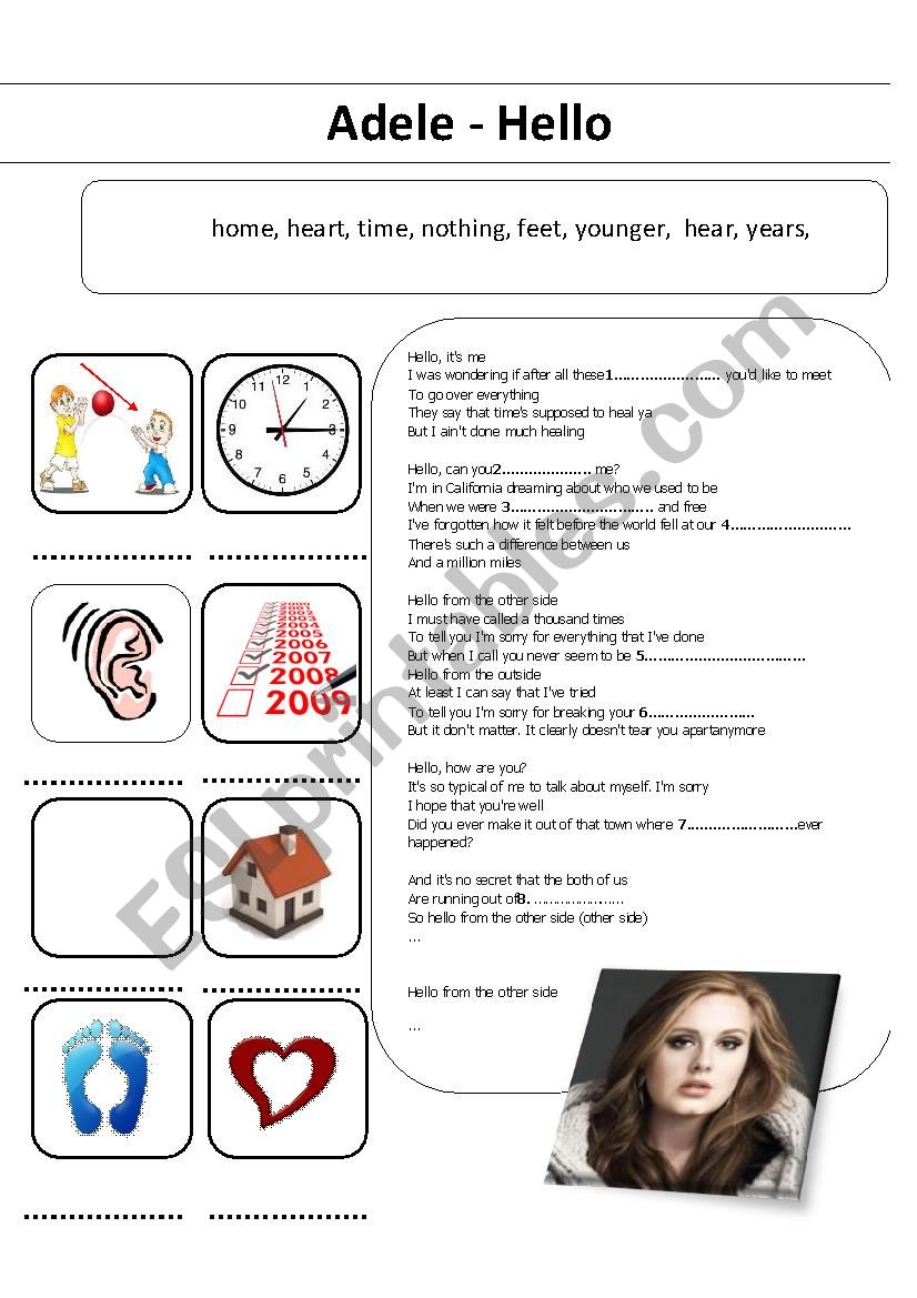 Adele - Hello worksheet