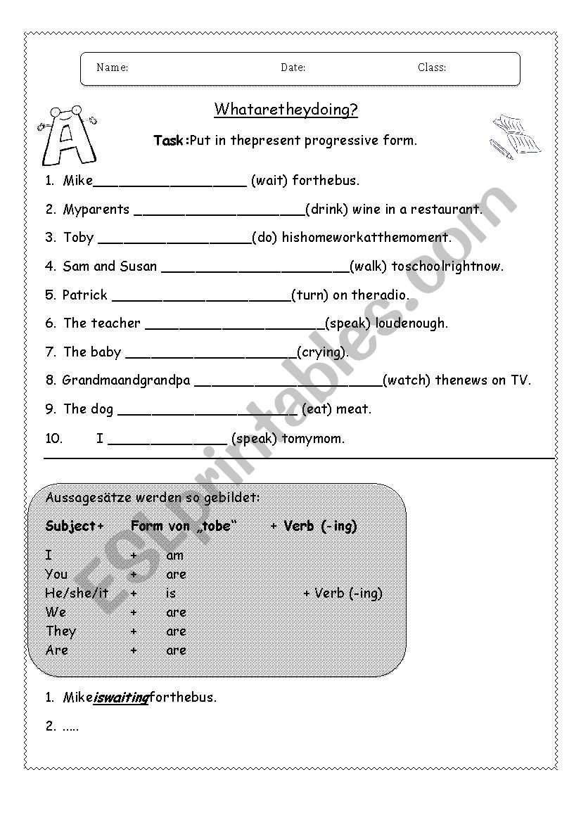 Present Progressive exercises worksheet