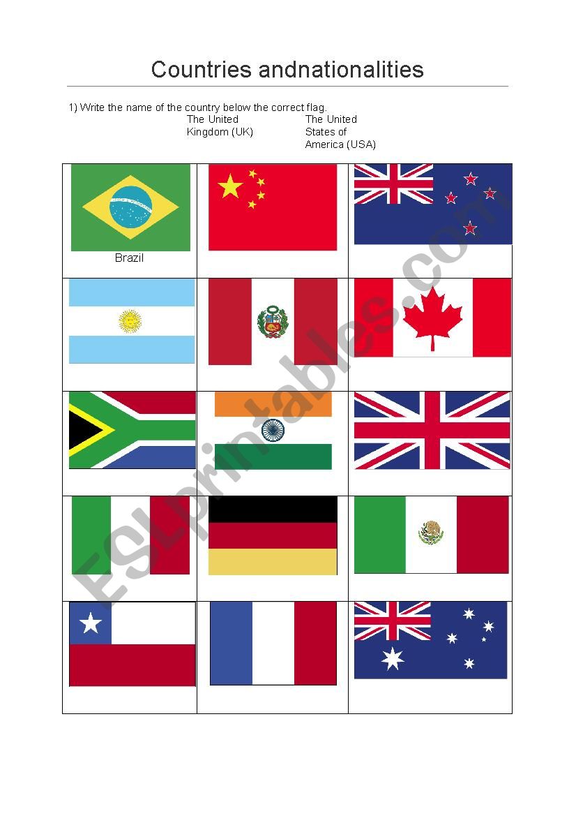 countries and nationalities worksheet