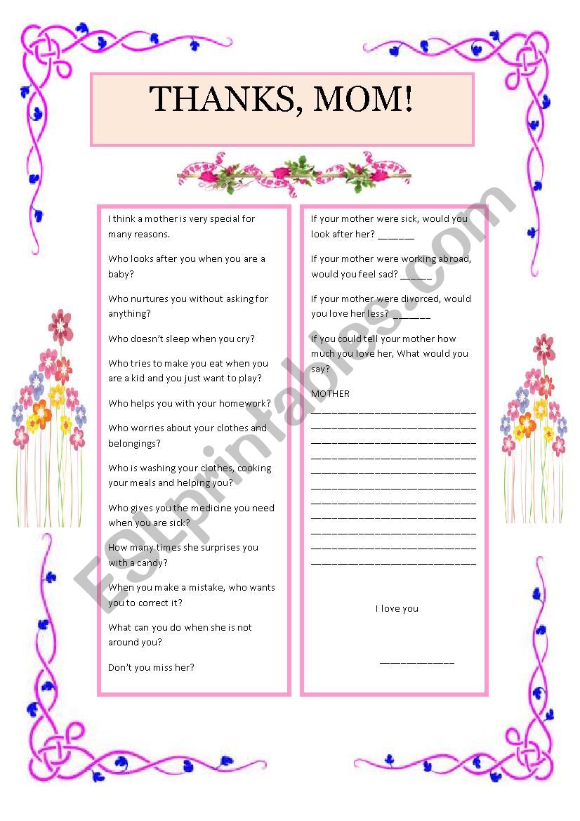a tribute for my mother worksheet