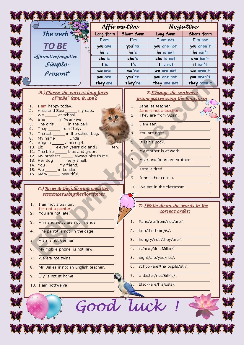 The verb TO BE (affirmative/negative) in Simple Present 