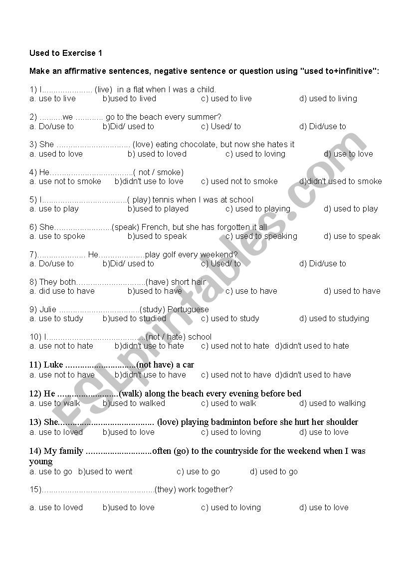 past habits worksheet