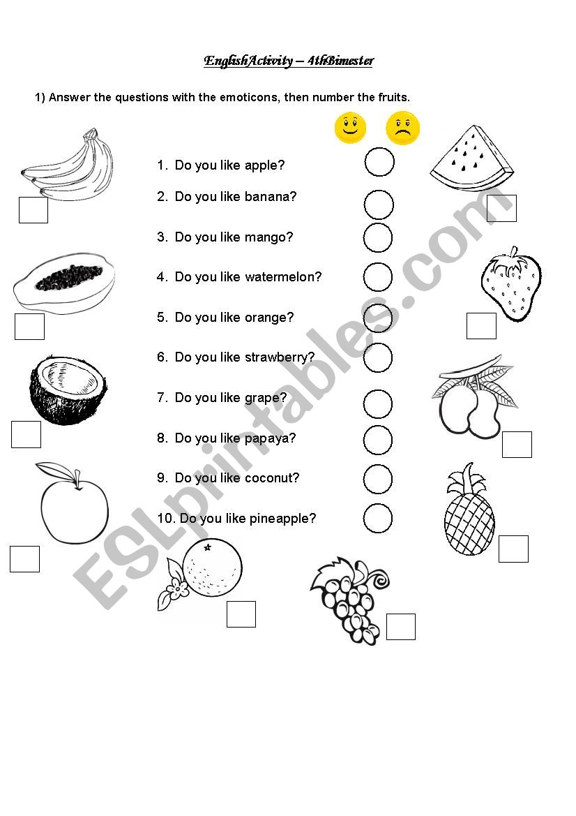 Fruits & Numbers worksheet