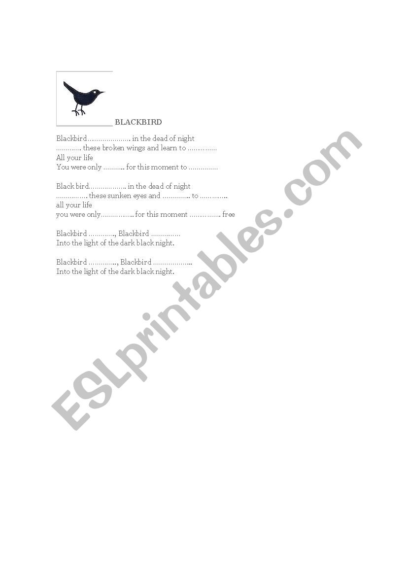 Blackbird Open Cloze worksheet