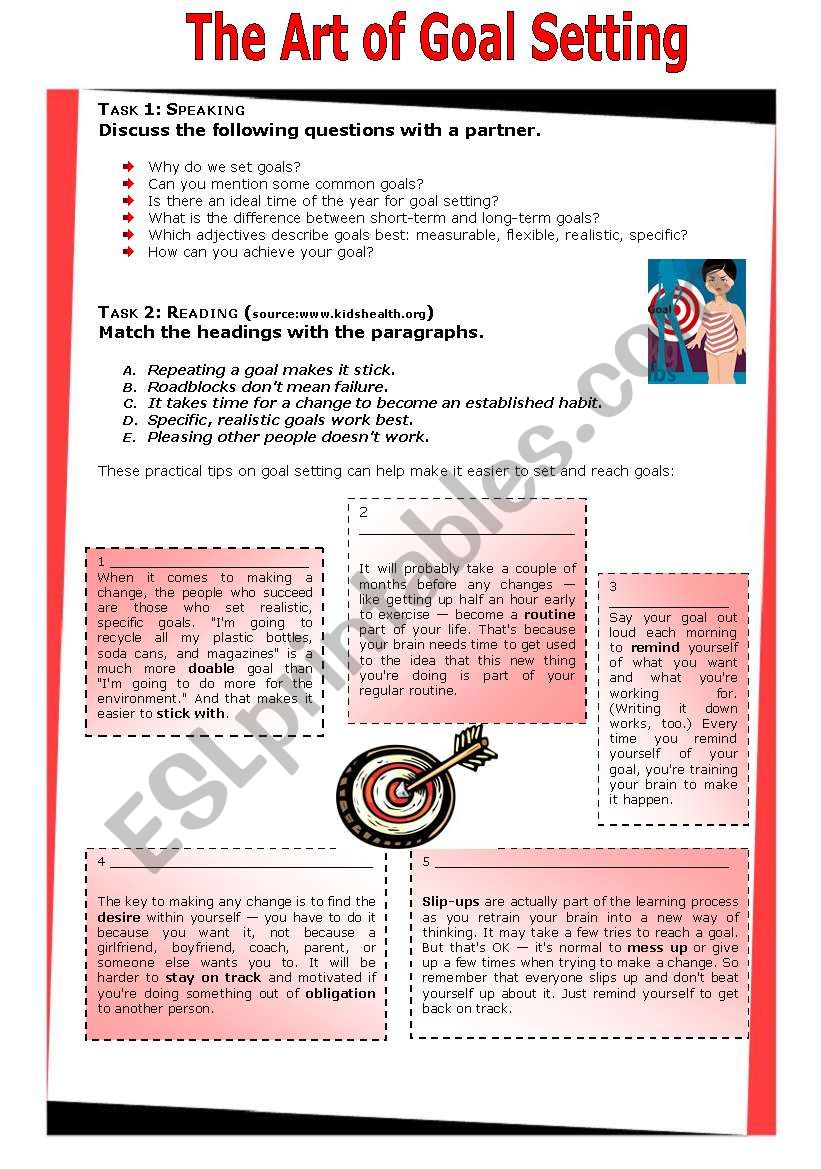 The Art of Goal Setting worksheet