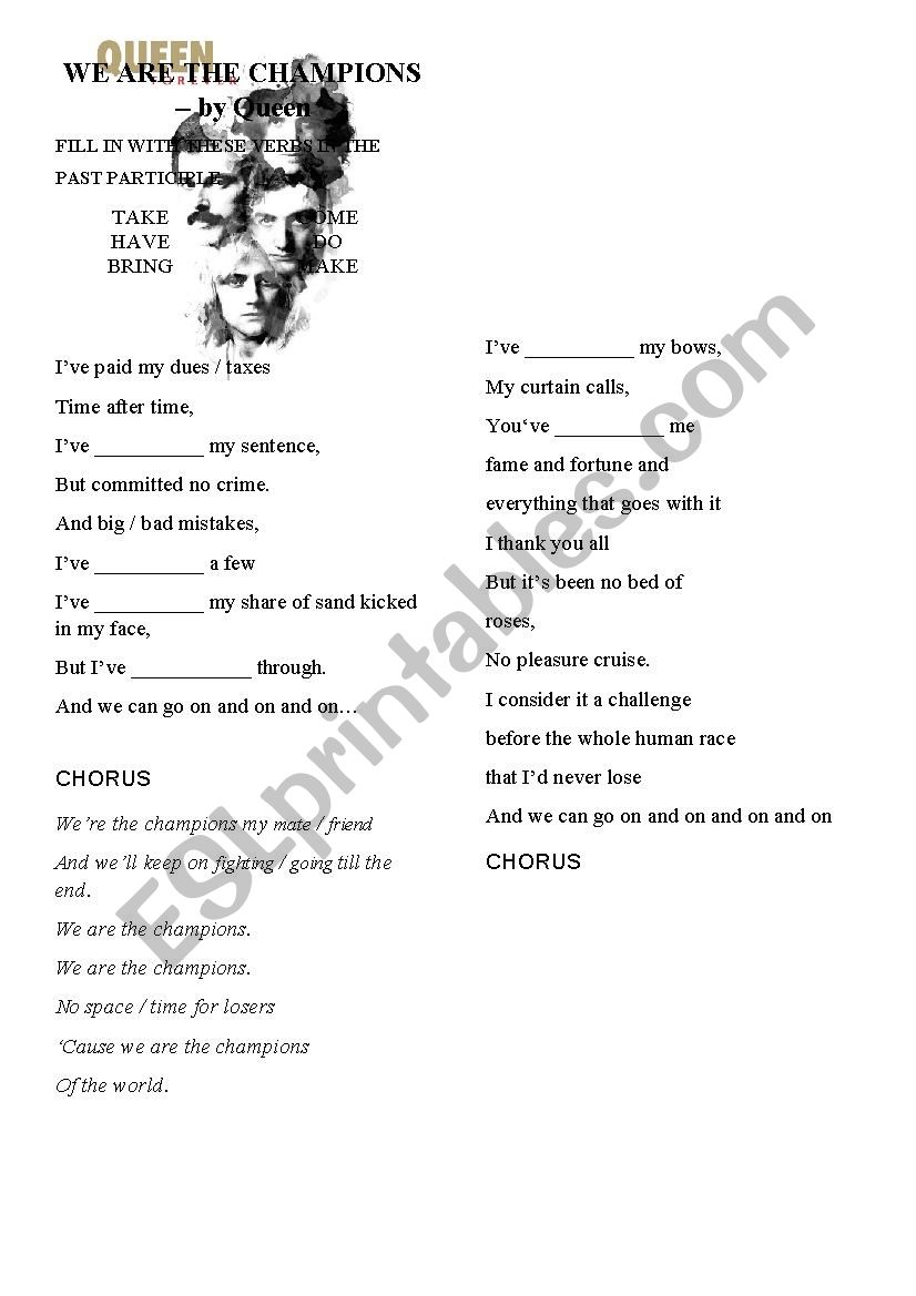 We are the champions - Queen worksheet