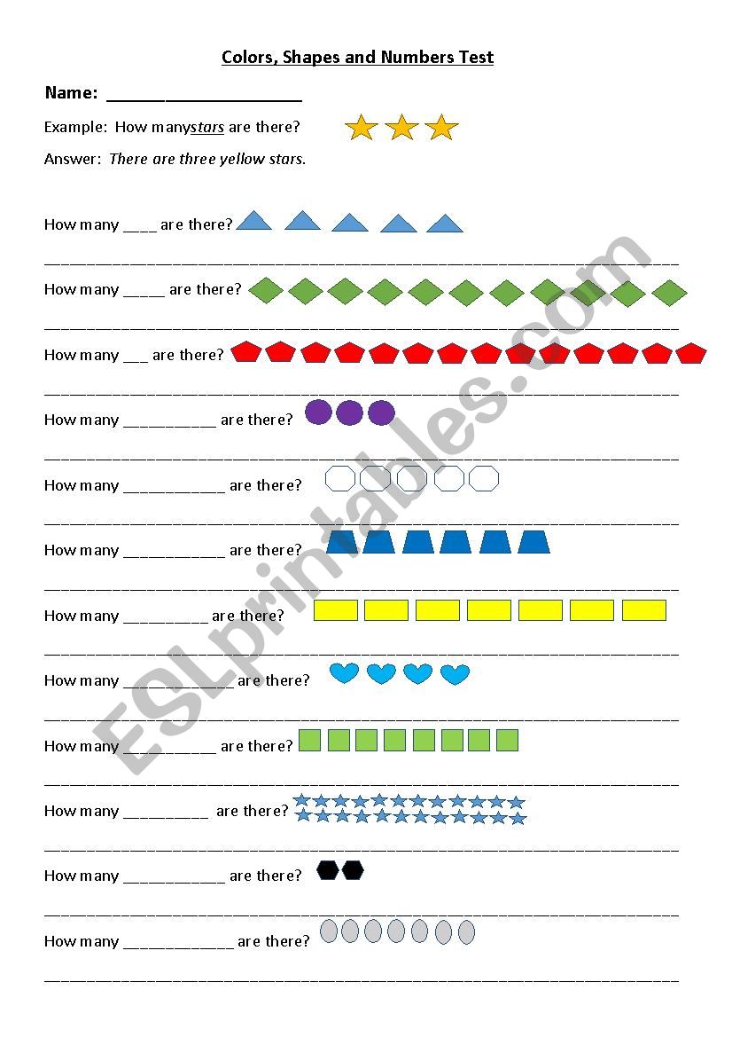 Colors, Shapes and Numbers Test