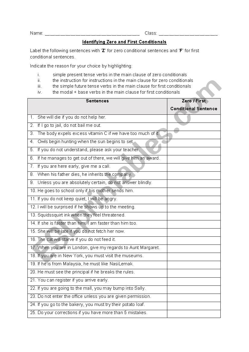 Identifying Zero and First Conditionals