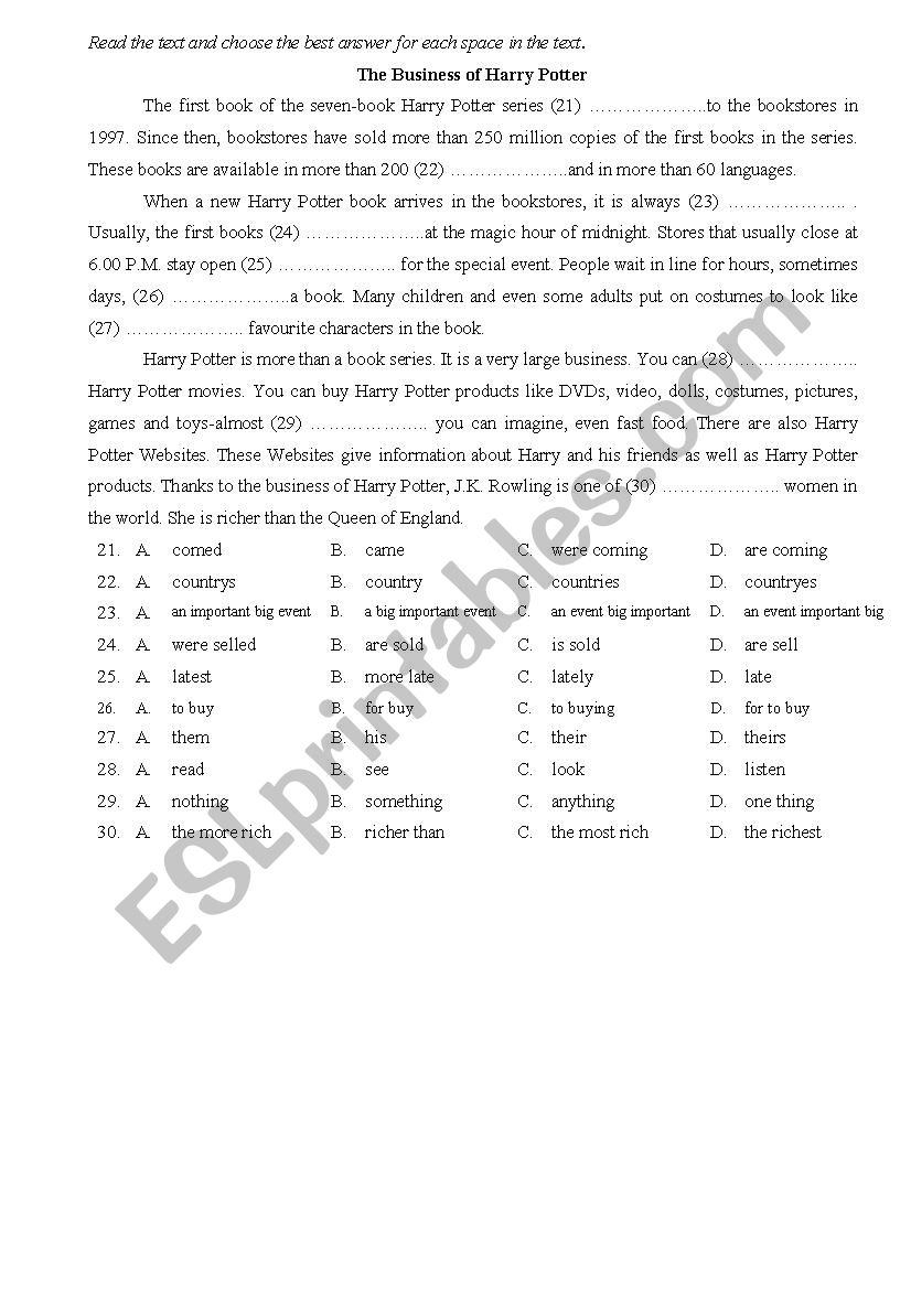 Cloze Test worksheet