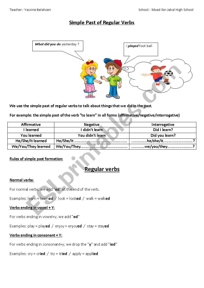 Simple Past of Regular verbs worksheet