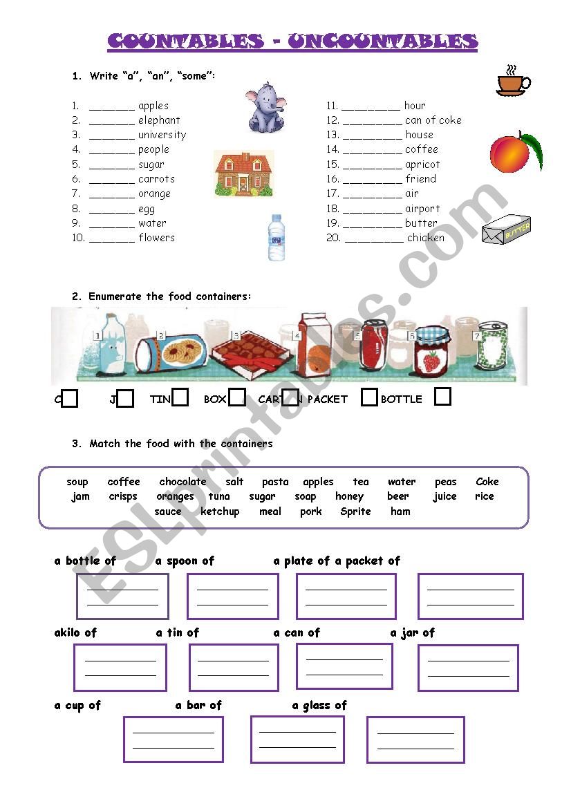 Countables and Uncountables worksheet