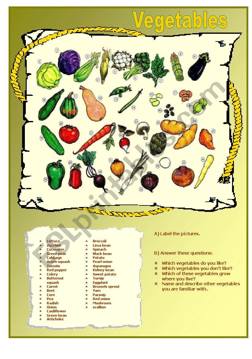 Vegetables worksheet