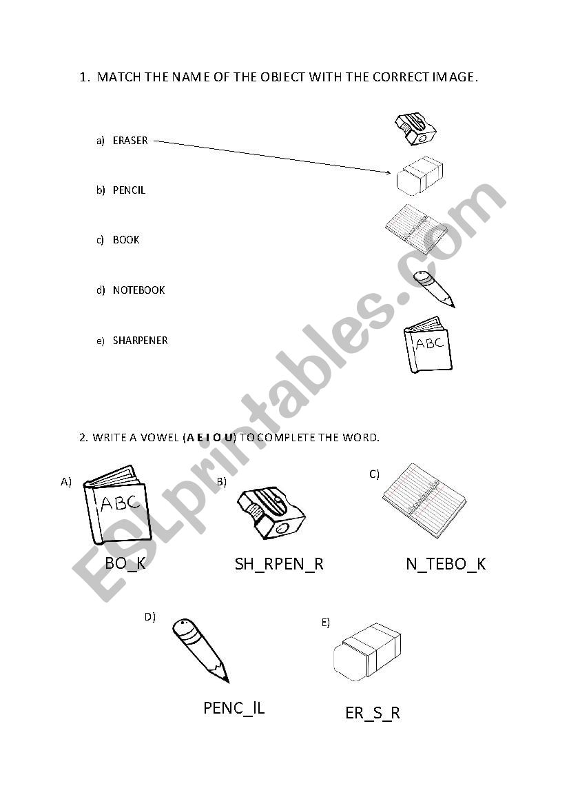 Match and write worksheet