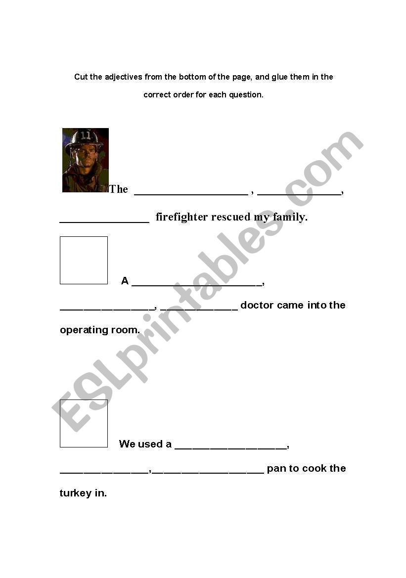 adjective order  worksheet