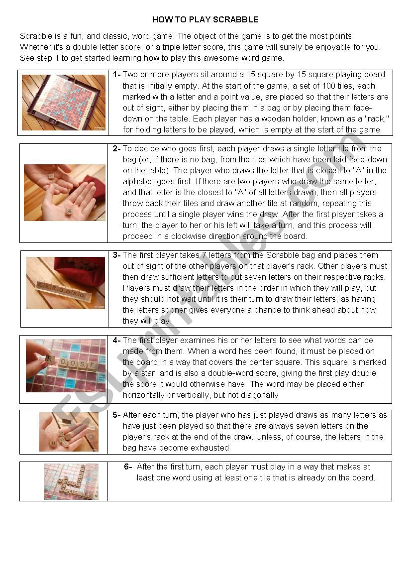 How to play scrabble worksheet