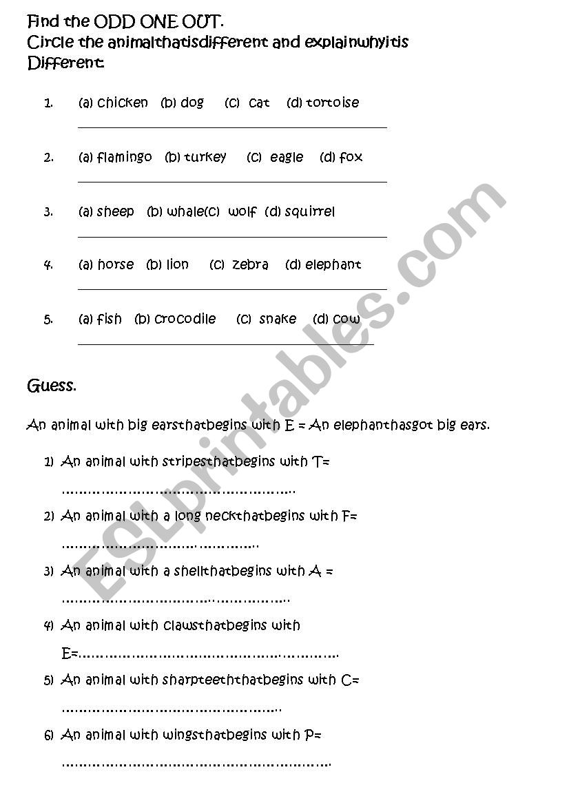 Find the ODD ONE OUT worksheet