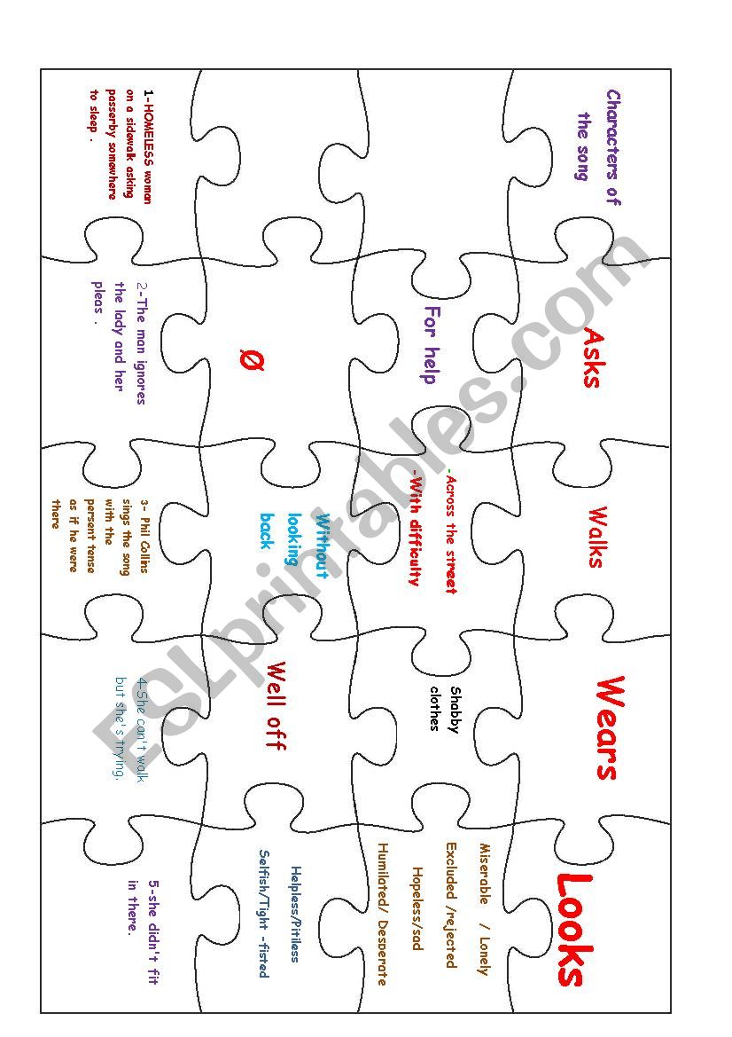 Gigsaw puzzle ;post activity  //Demonstratio lesson /Module 6 civility : :Phill collins :Another day in Paradise 