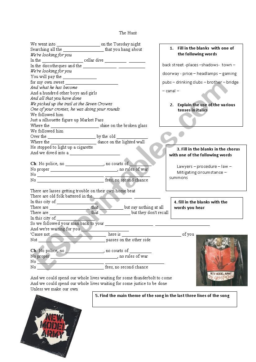 The Hunt by New Model Army worksheet