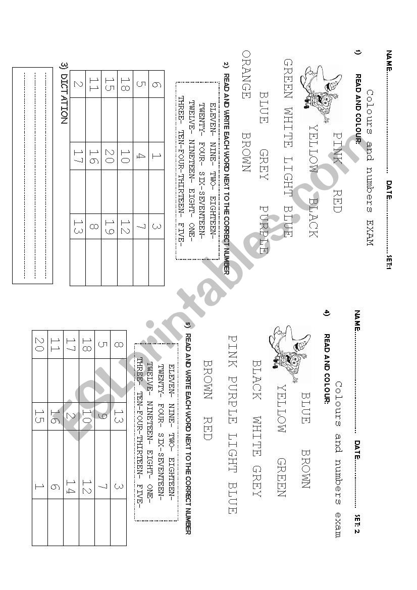 Colours and numbers  worksheet