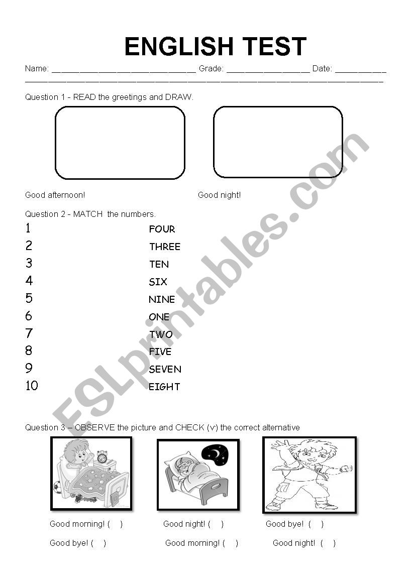 English Test worksheet