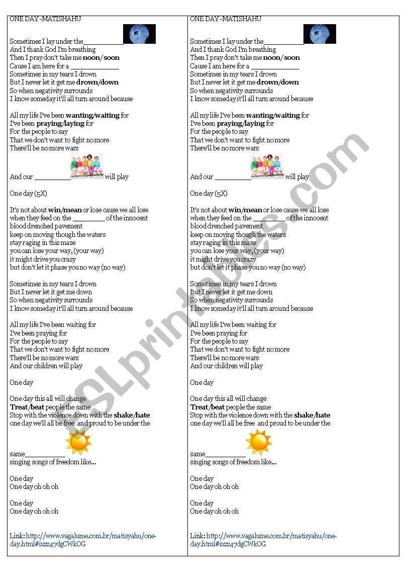 Song One Day worksheet