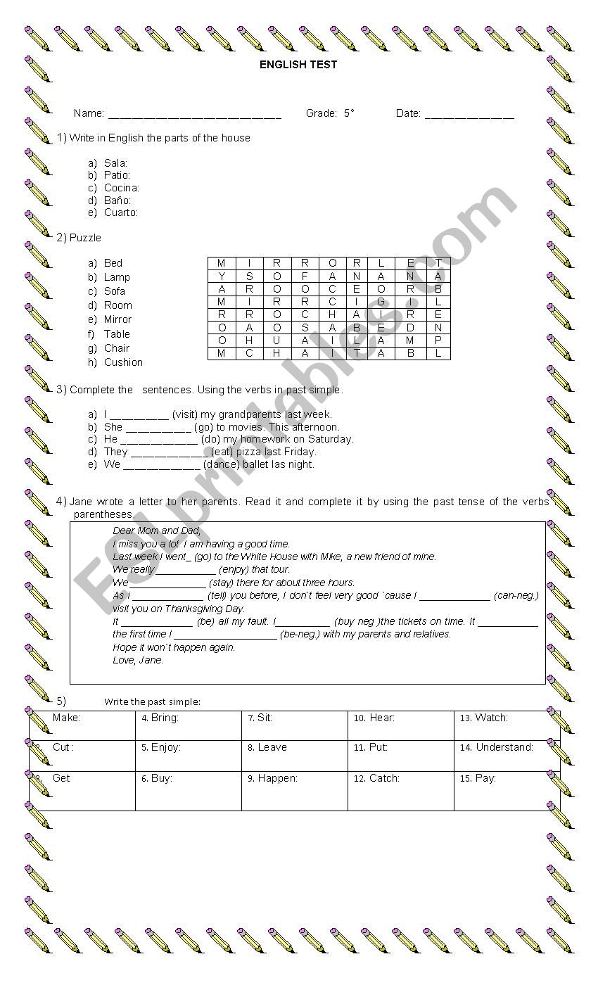 English Test worksheet