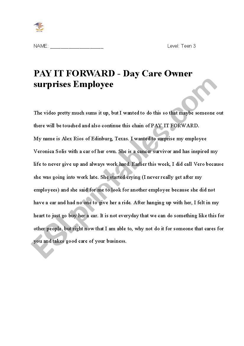 pay it forward worksheet