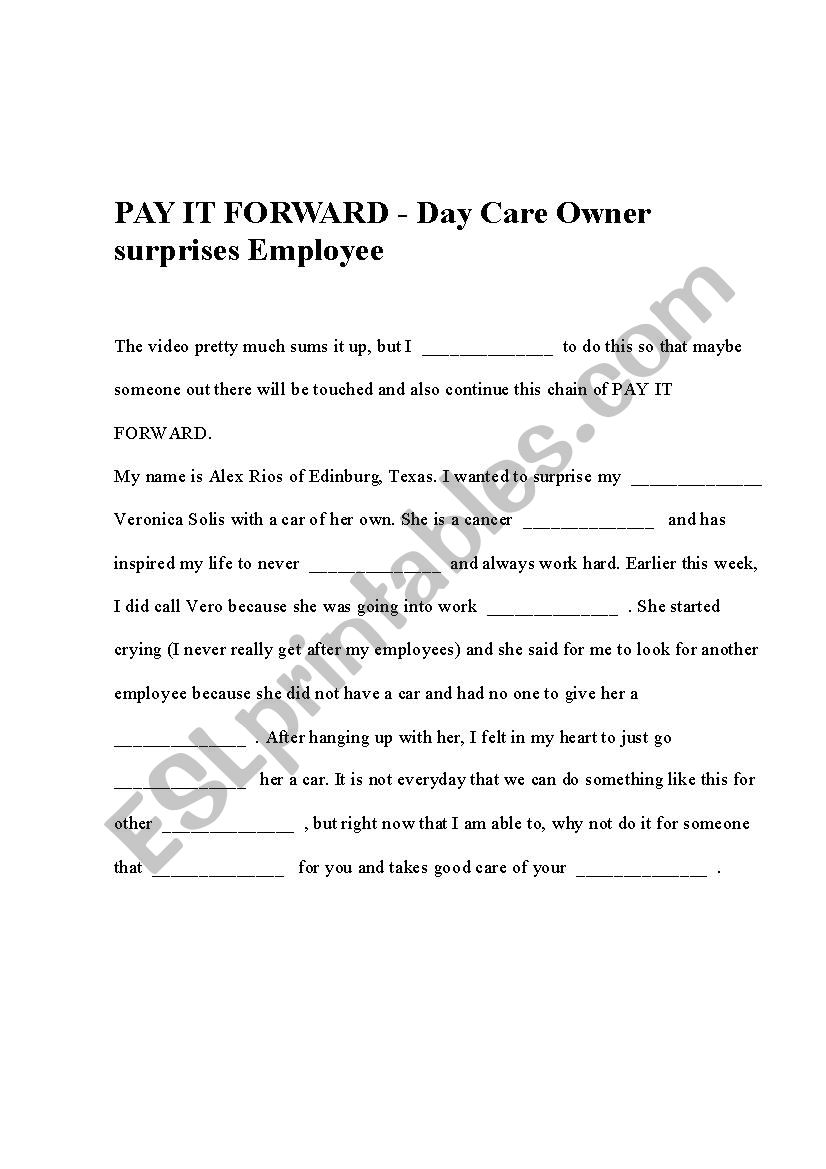 pay it forward worksheet