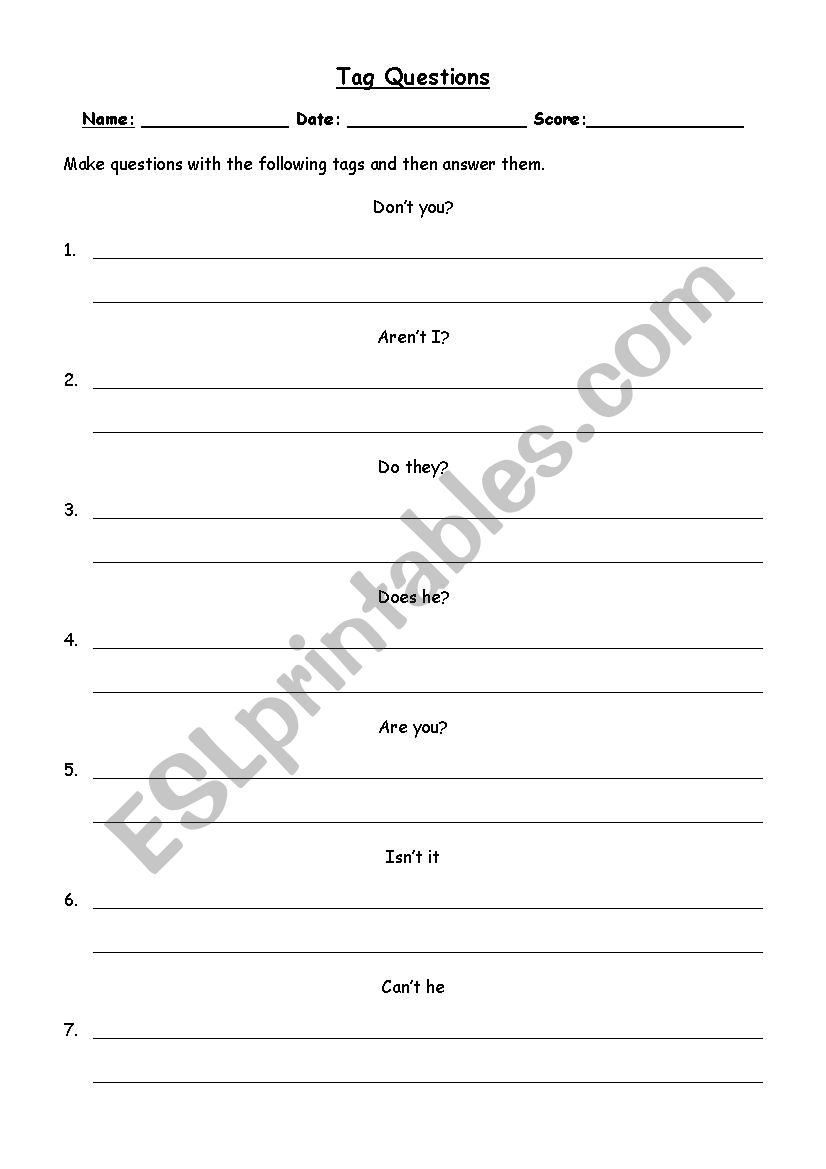 Tag Questions worksheet