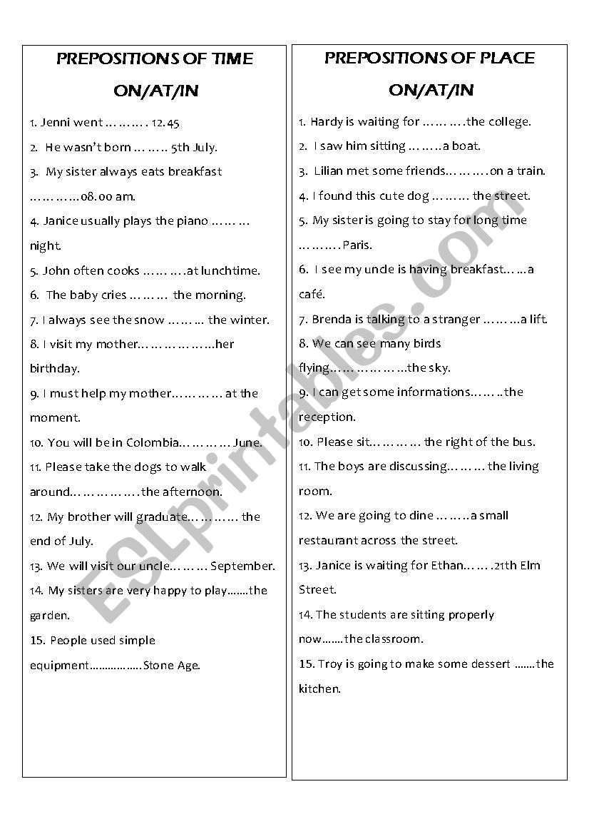 PREPOSITION worksheet