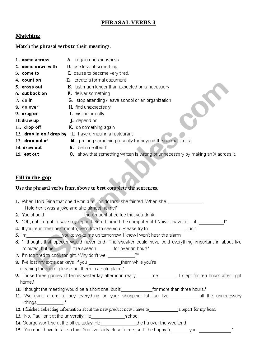 Phrasal Verbs (3/10) worksheet