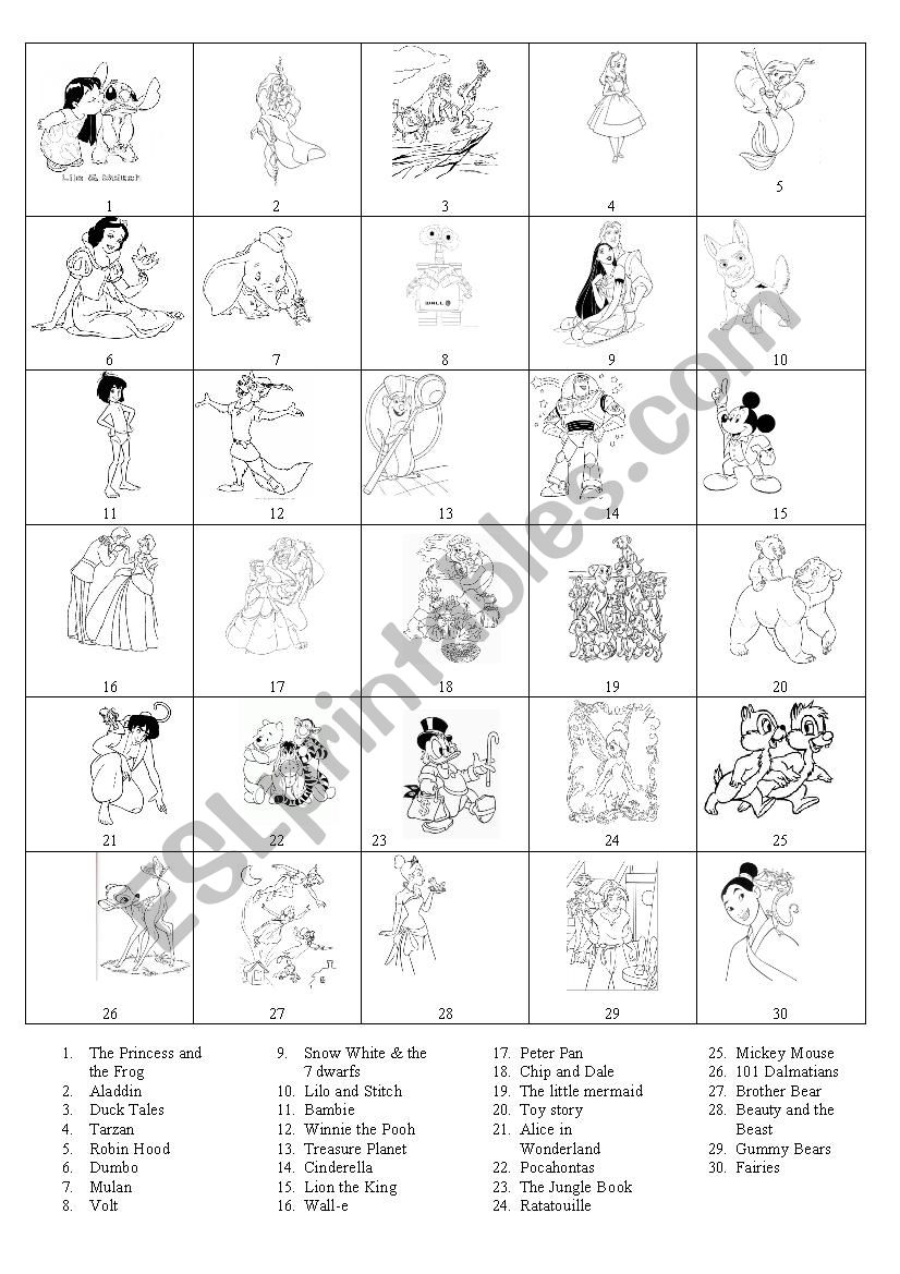 Cartoons descriprions worksheet