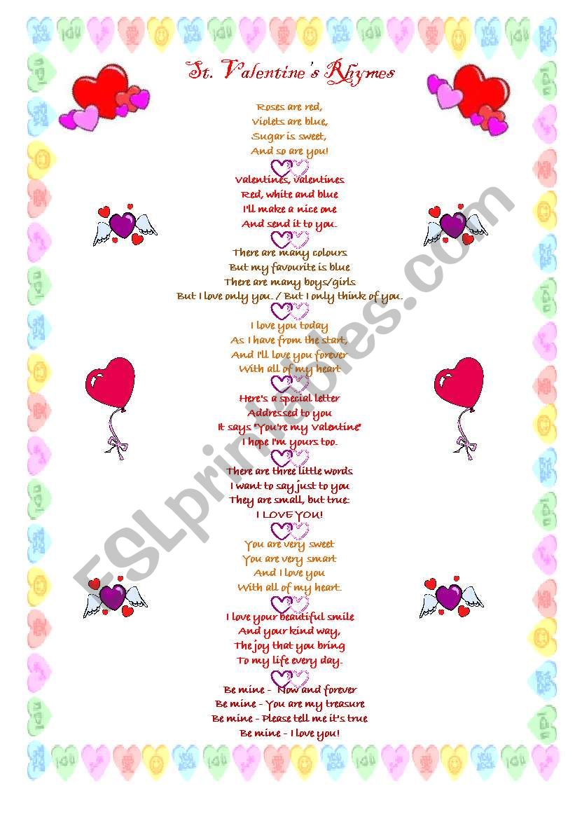 St. Valentines rhymes worksheet