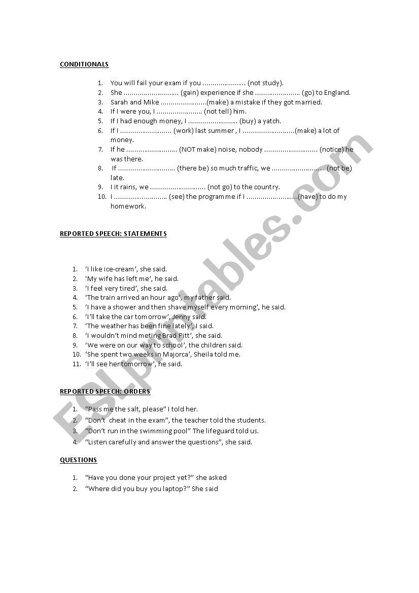 Conditionals and Reported Speech