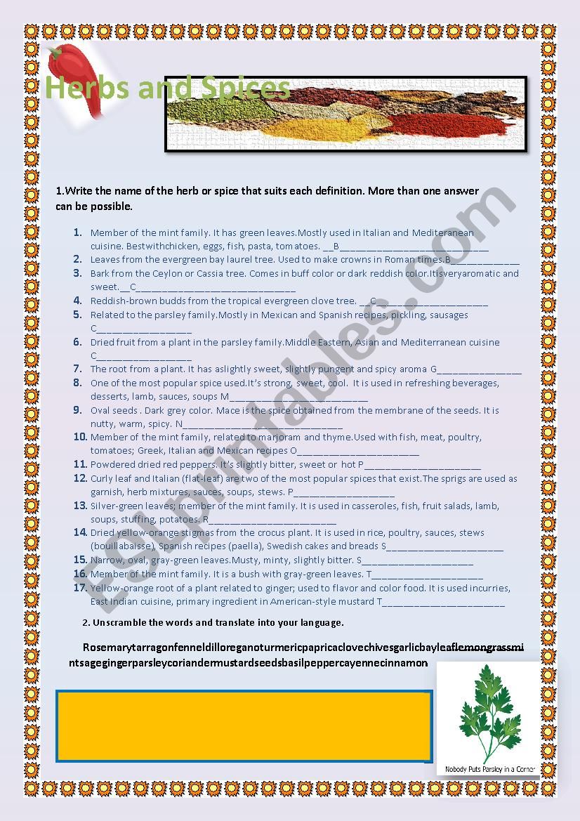 Herbs and Spices2 worksheet