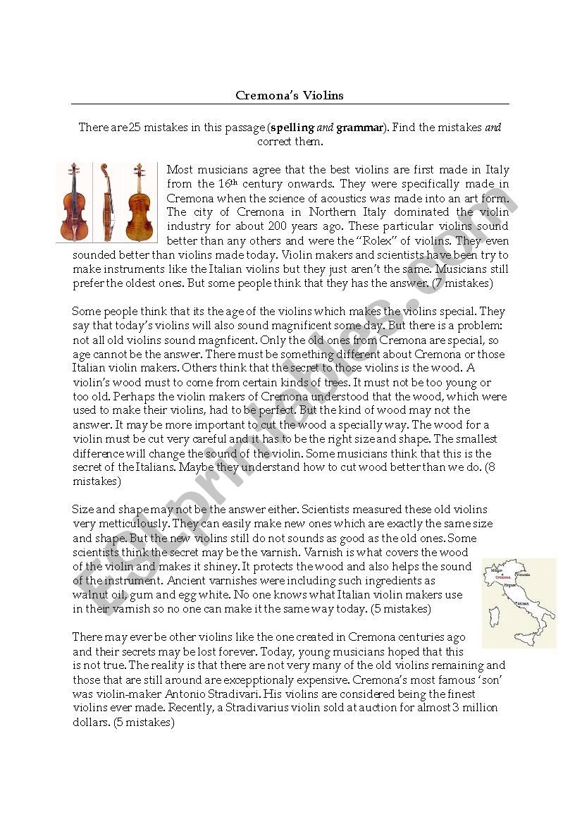 Cremonas Violins (Spelling & Grammar Recognition)