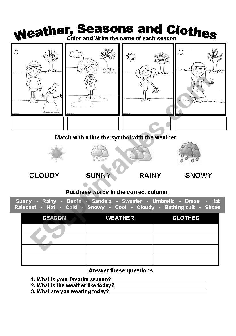 Weather Seasons and Clothes worksheet