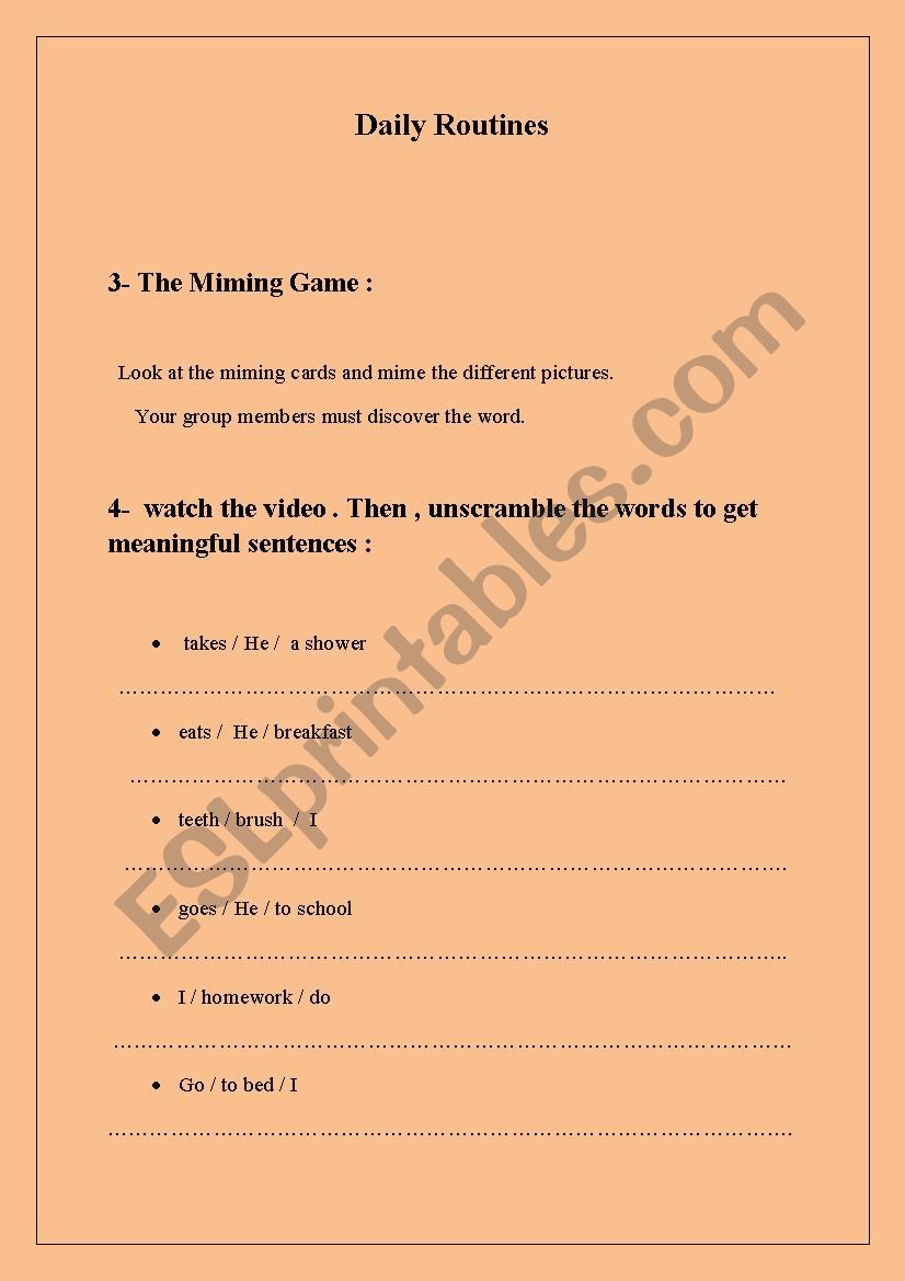 Daily routines worksheet
