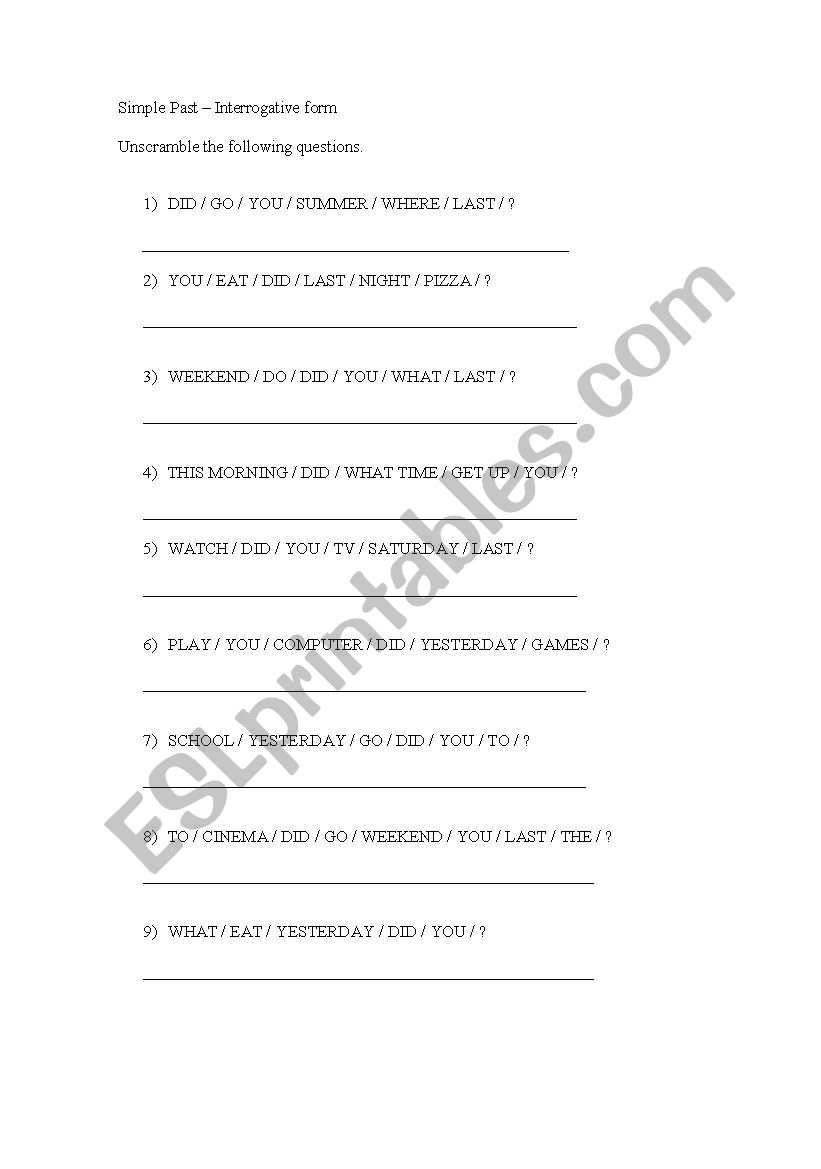 Simple Past Interrogative forma