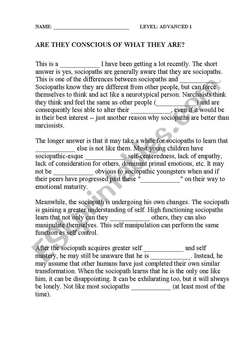 Mental disorders worksheet